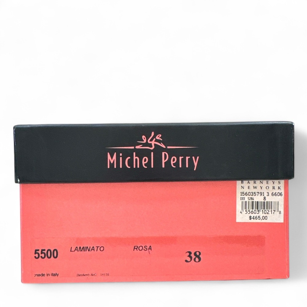 Michel Perry Laminato Rosa EU 38/US 8 Sandals Designer Made in Italy Pink NIB - Picture 5 of 5